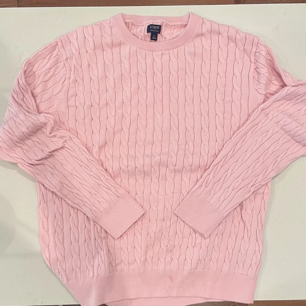 Two J. Crew Men's Cable Knit Sweaters 100% cotton - Soft Pink and Beige - Picture 4 of 5